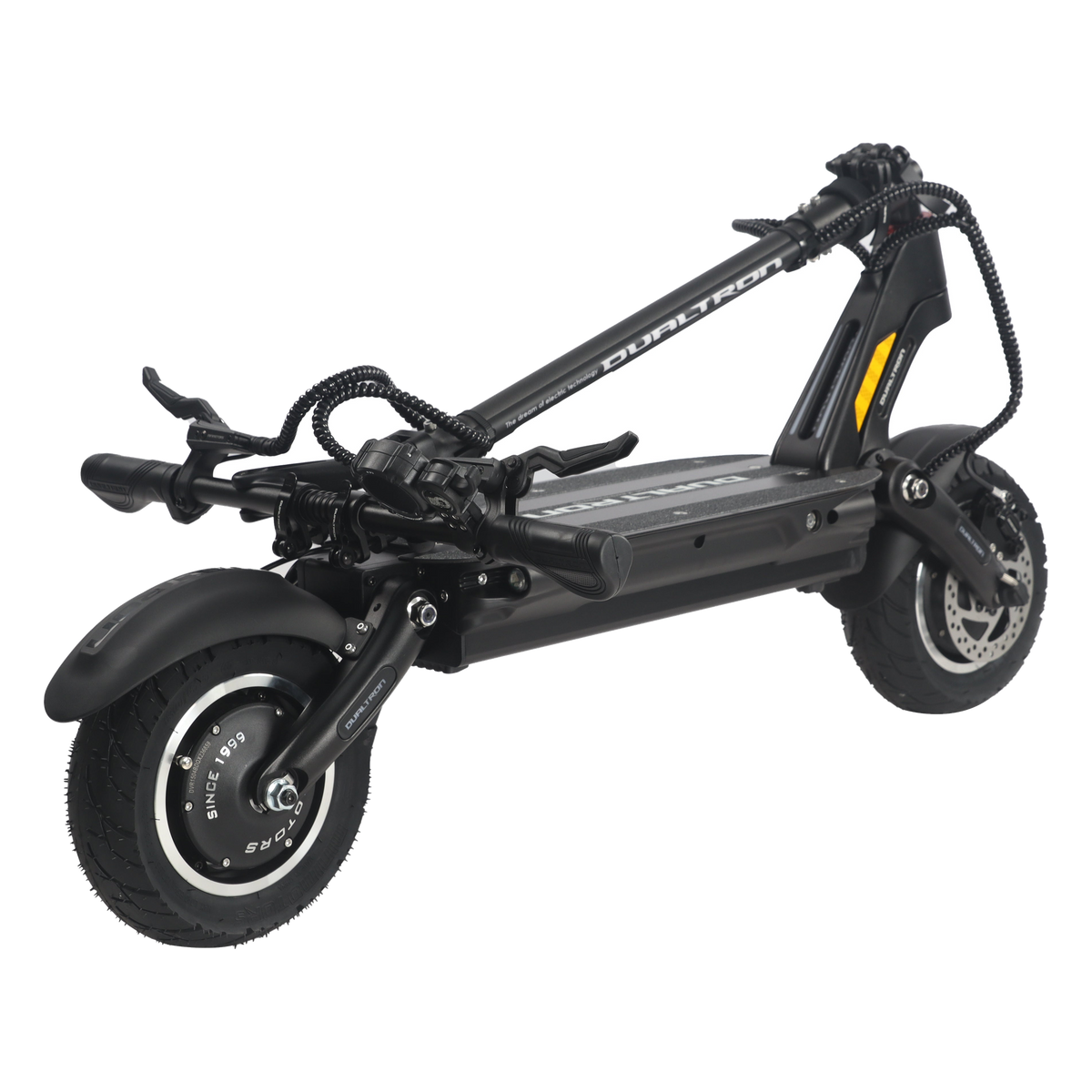Dualtron Victor Ltd electric scooter, front three-quarter view, raised