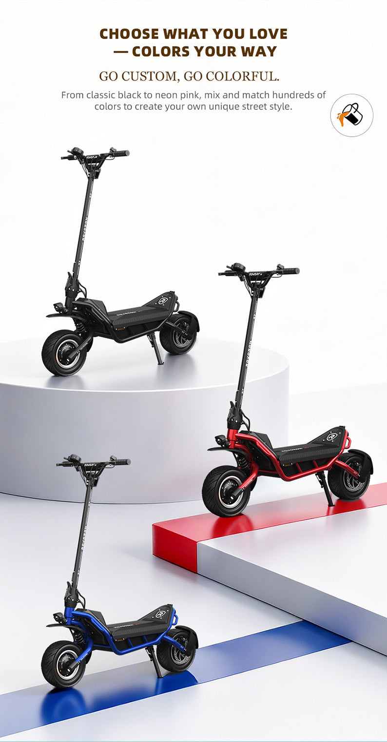 Rovoron R7 colour options: black, red and blue