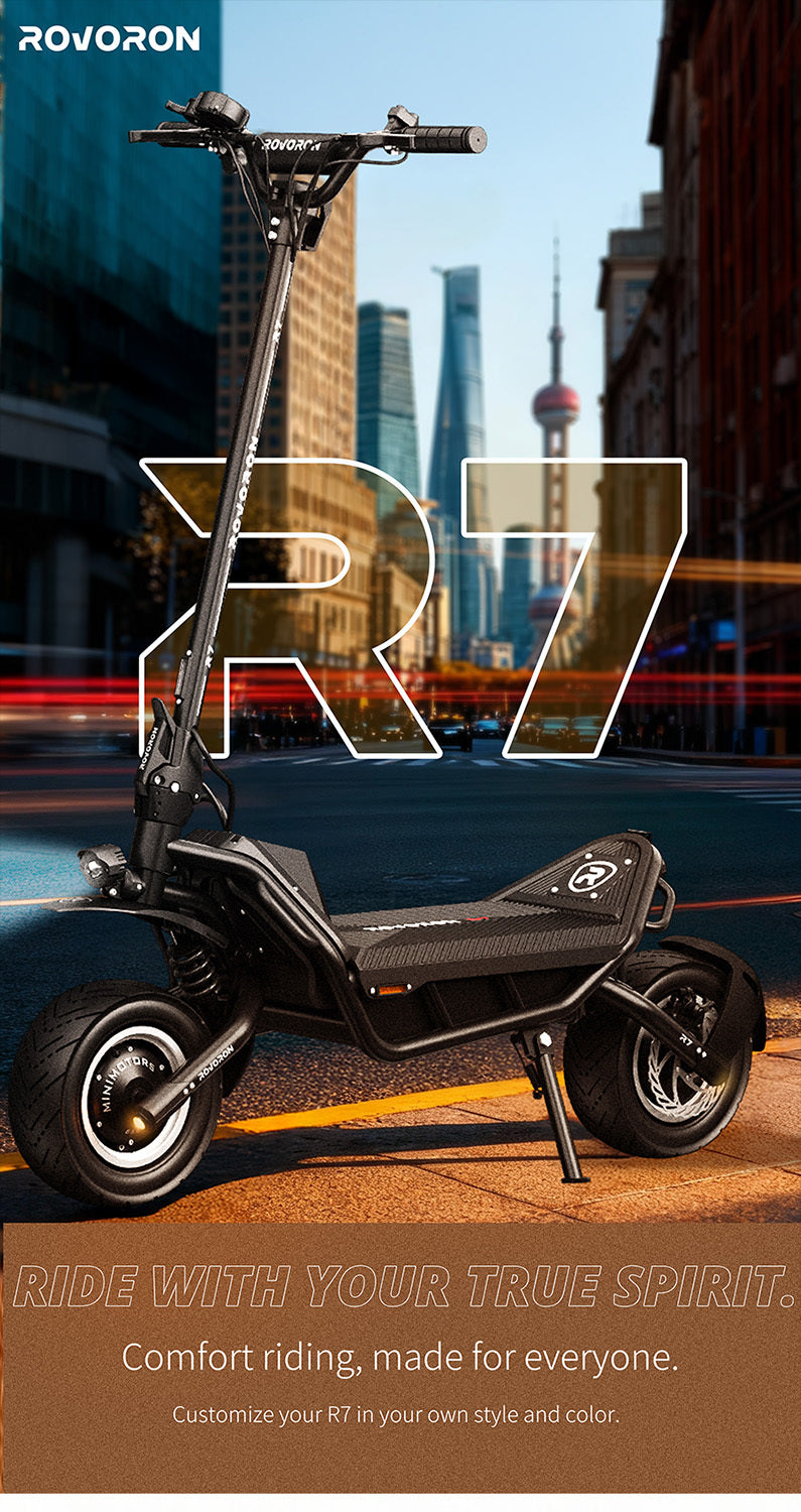 Rovoron R7 electric scooter, front three-quarter view